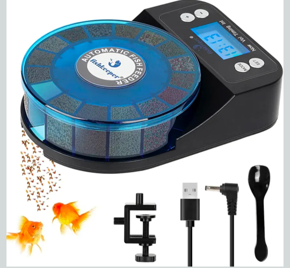 Fishkeeper Automatic Fish Feeder for Aquarium, Rechargeable Auto Dispenser